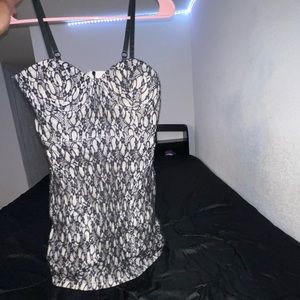 Black and tan lace mini dress